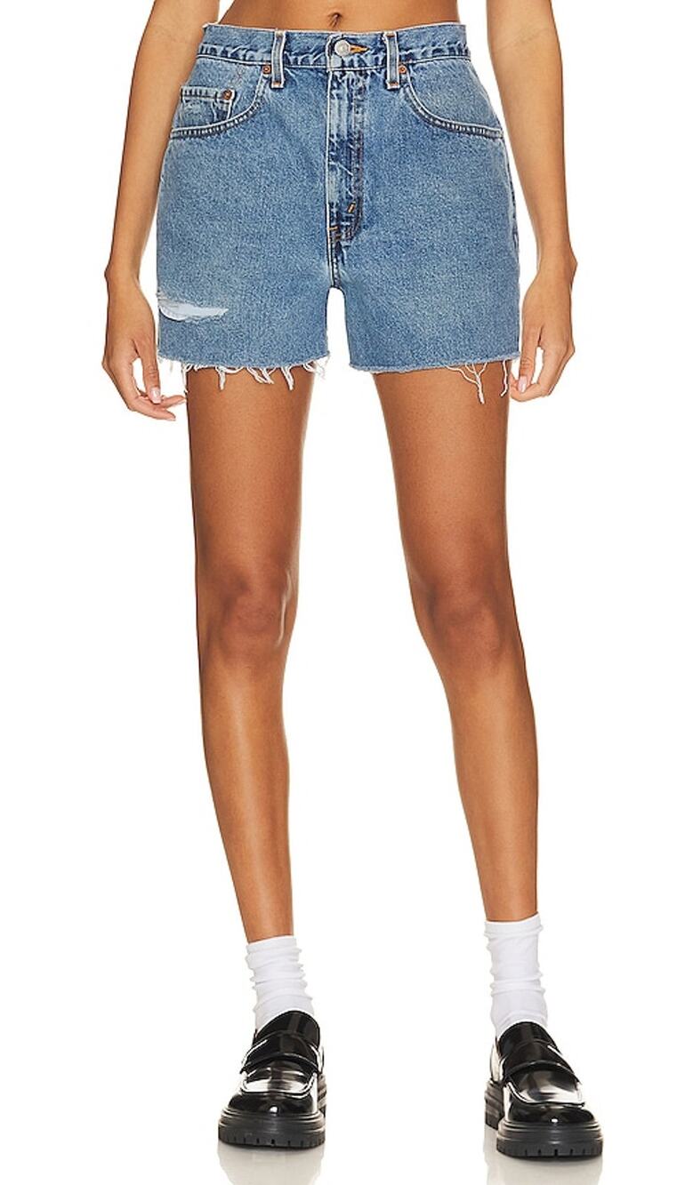 Aligrace Distressed Medium Dark Ali Denim Shorts Size 31
